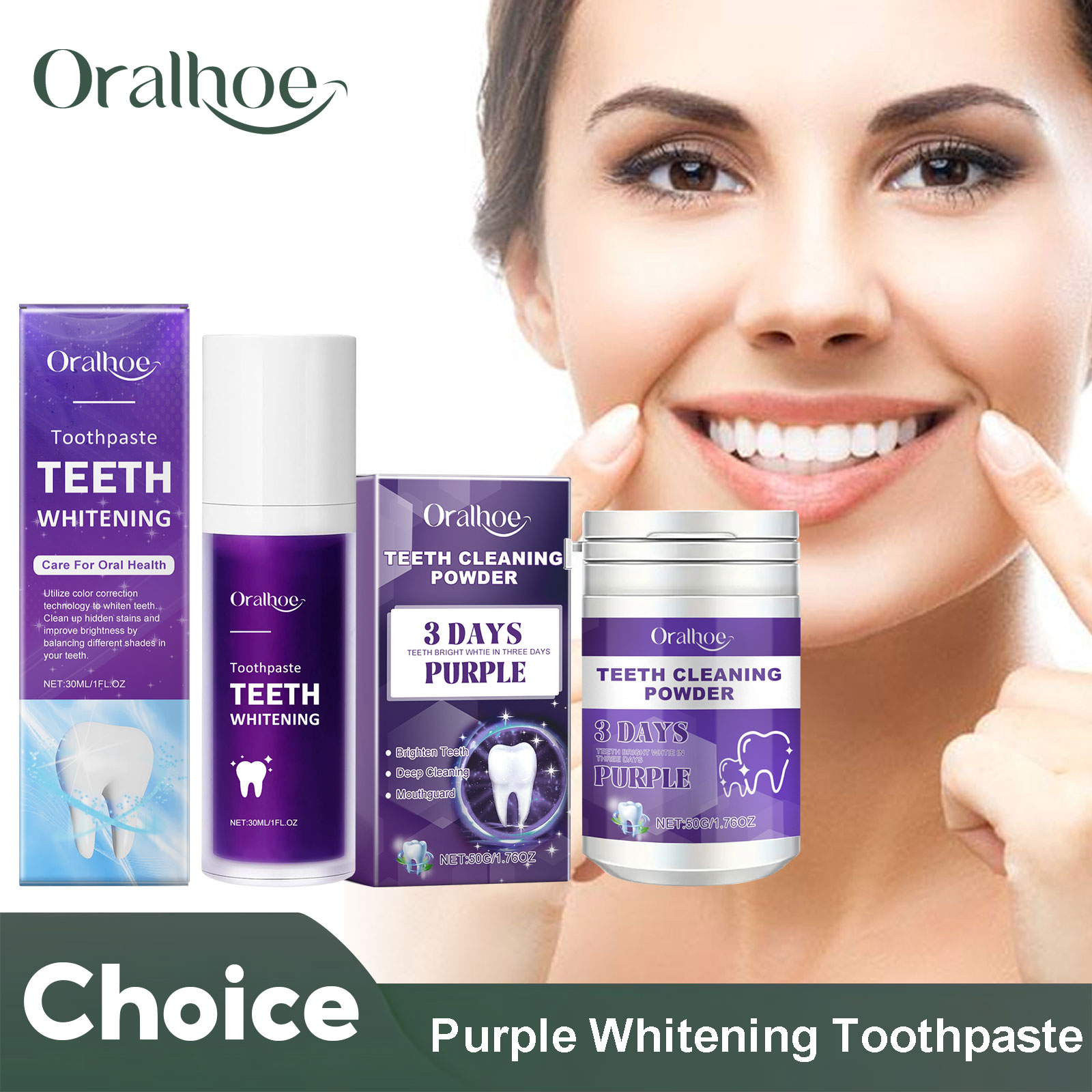 Teeth Whitening Powder - Correttore viola Dentifricio sbiancante Pulizia profonda